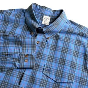 Brooks Brothers 1818 Regent Shirt XXL Blue Plaid Non Iron‎ Stretch Cotton Logo